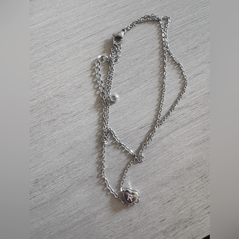 Silver Heart‎ with letter R  Charm ankle Bracelet adjustable